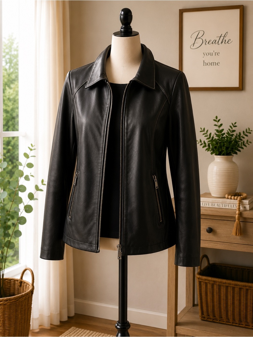 Avanti Black Leather Zip-Front Jacket